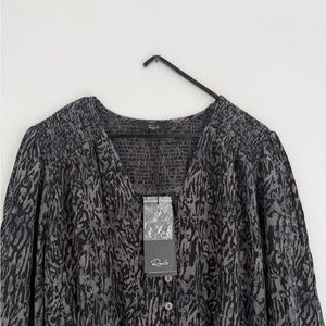 Rails Zana Animal Printed Smocked V Neck Long Blouson Sleeve Mini Dress